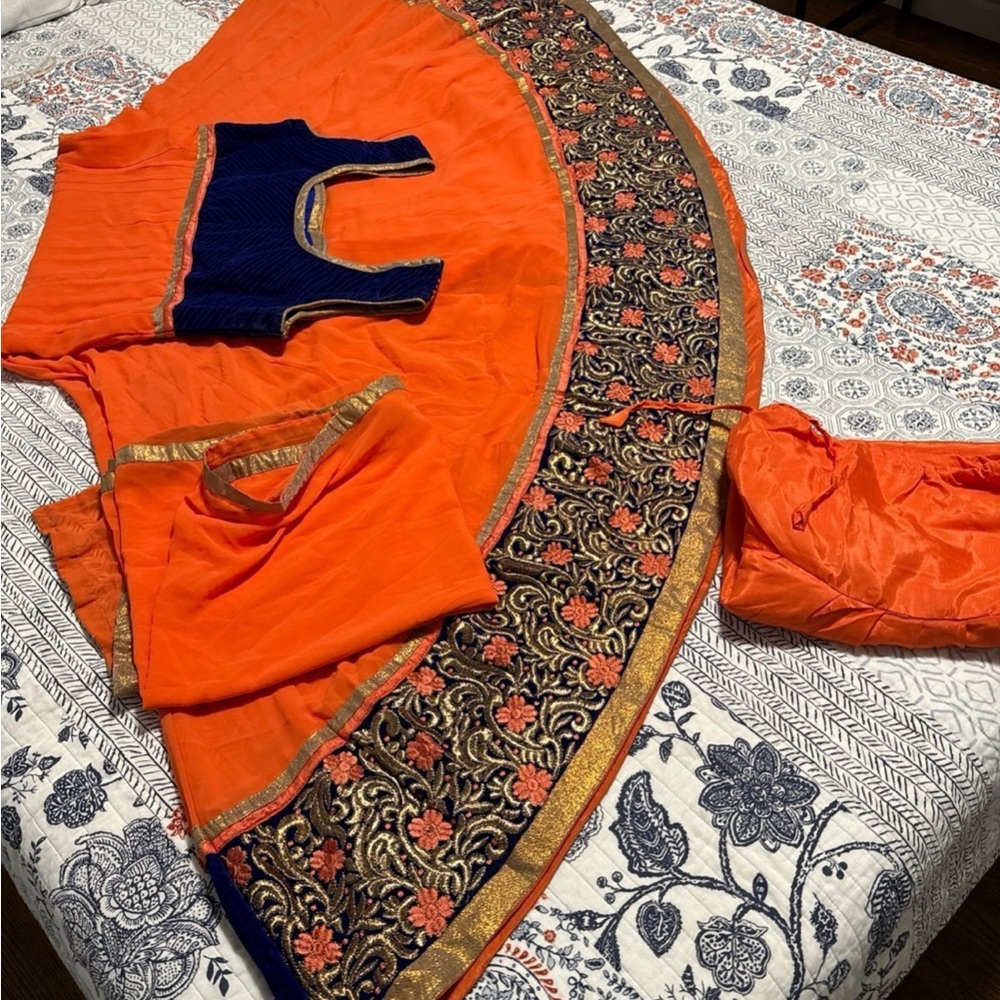 Elegant Orange & blue Long dress